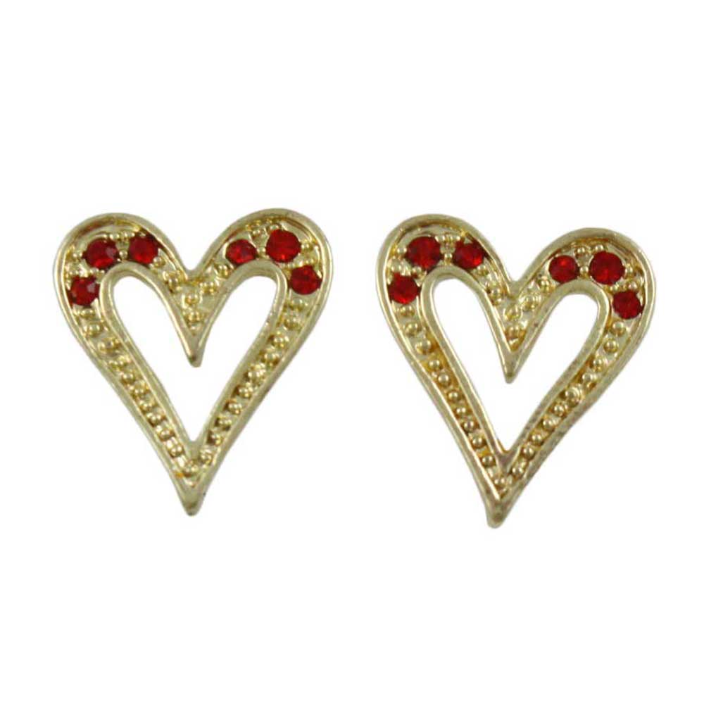 Gold with Red Crystals Elongated Heart Pierced Earring - PRF320E - Lilylin Designs