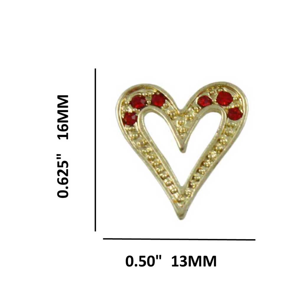 Gold with Red Crystals Elongated Heart Pierced Earring - PRF320E - Lilylin Designs