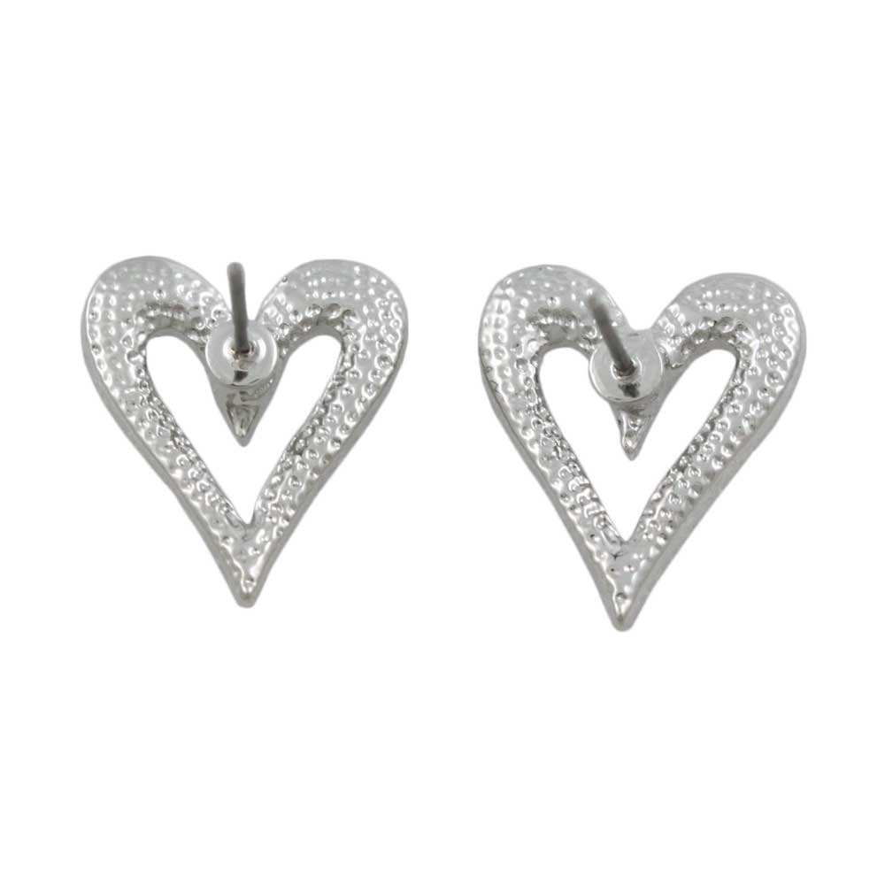 Silver with Red Crystals Elongated Heart Pierced Earring - PRF320SE - Lilylin Designs