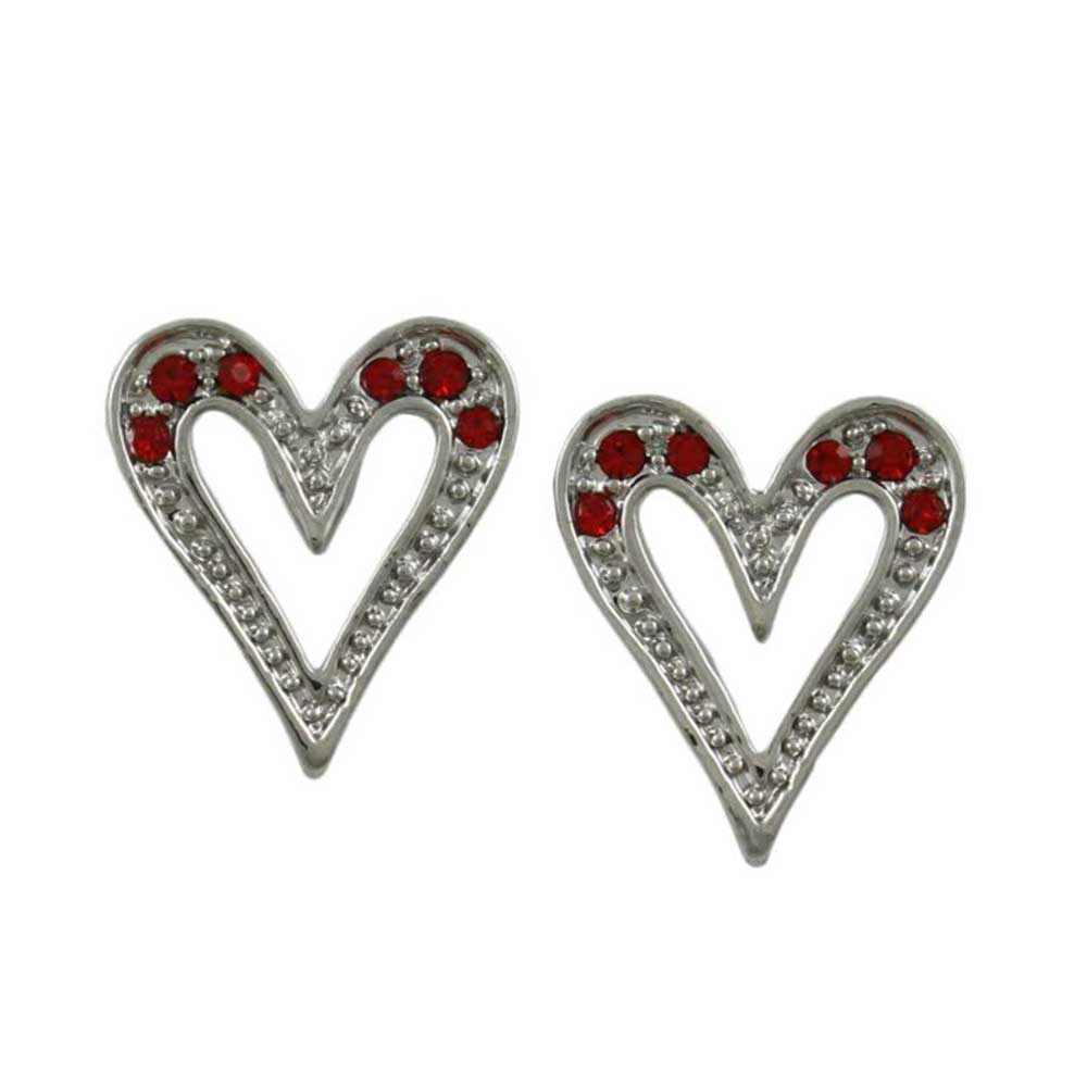 Silver with Red Crystals Elongated Heart Pierced Earring - PRF320SE - Lilylin Designs