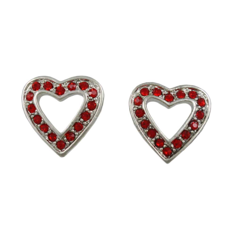 Red Crystal Open Heart Stud Pierced Earring - PRF322SE - Lilylin Designs