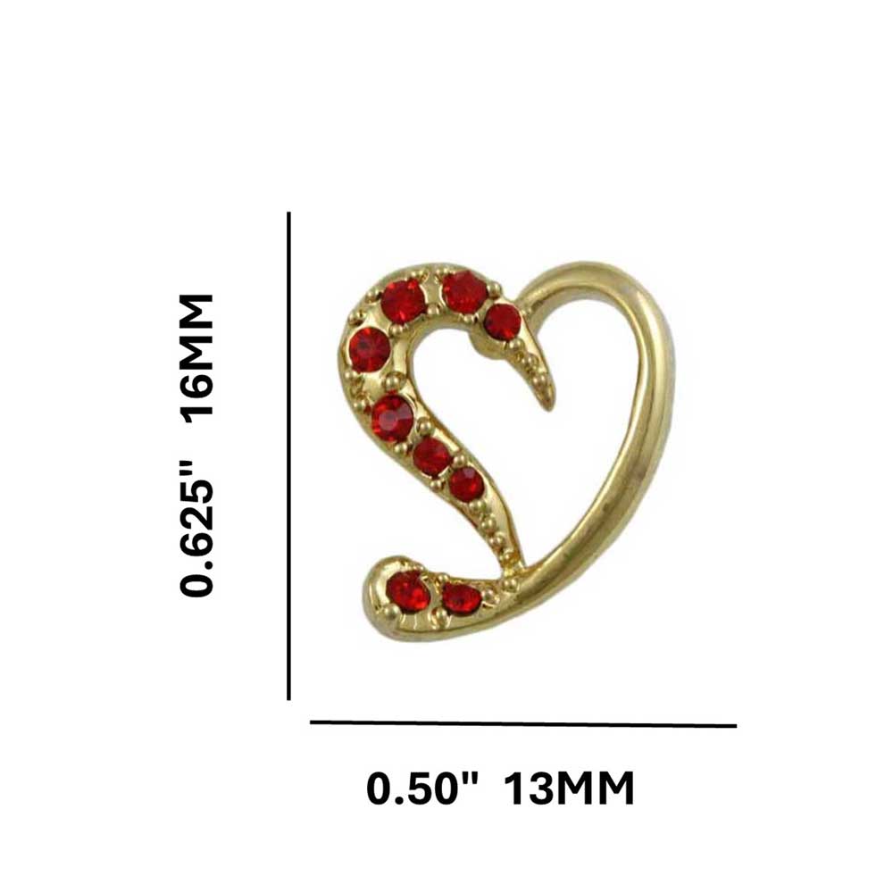 Gold with Red Crystals Stylized Heart Pierced Earring - PRF323E - Lilylin Designs