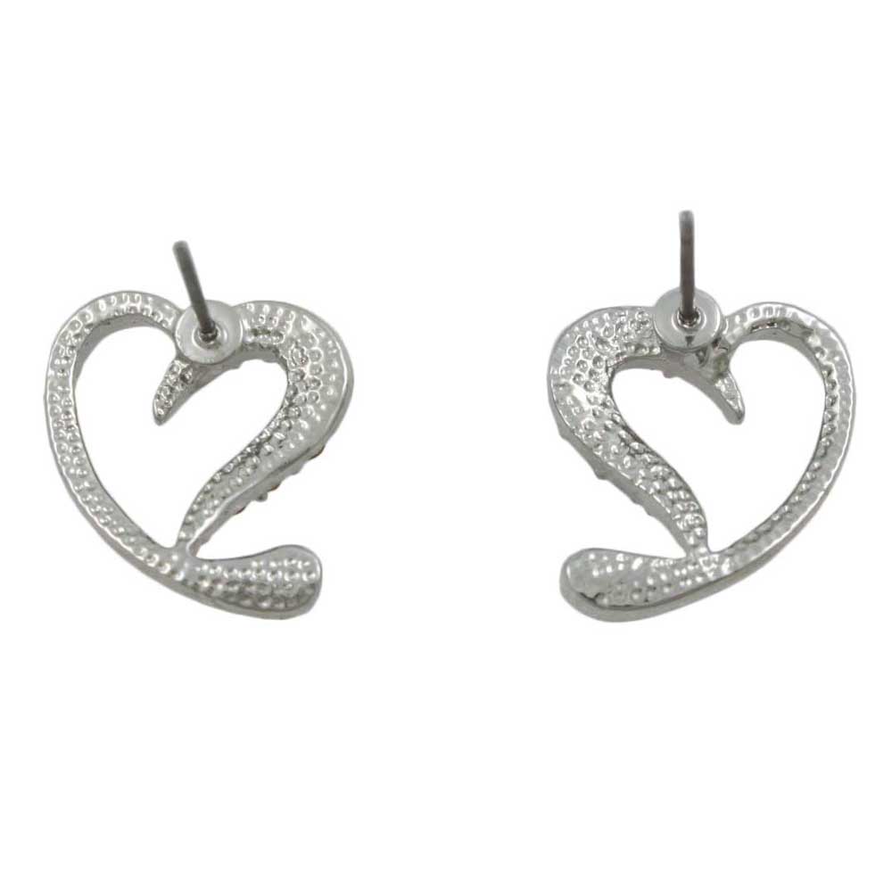 Silver with Red Crystals Stylized Heart Pierced Earring - PRF323SE - Lilylin Designs