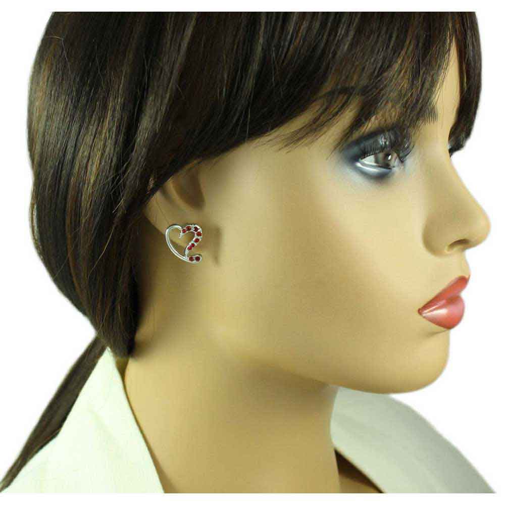 Silver with Red Crystals Stylized Heart Pierced Earring - PRF323SE - Lilylin Designs