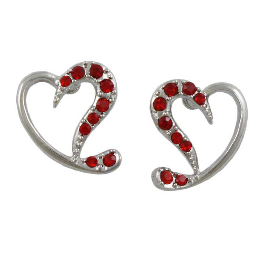 Silver with Red Crystals Stylized Heart Pierced Earring - PRF323SE - Lilylin Designs