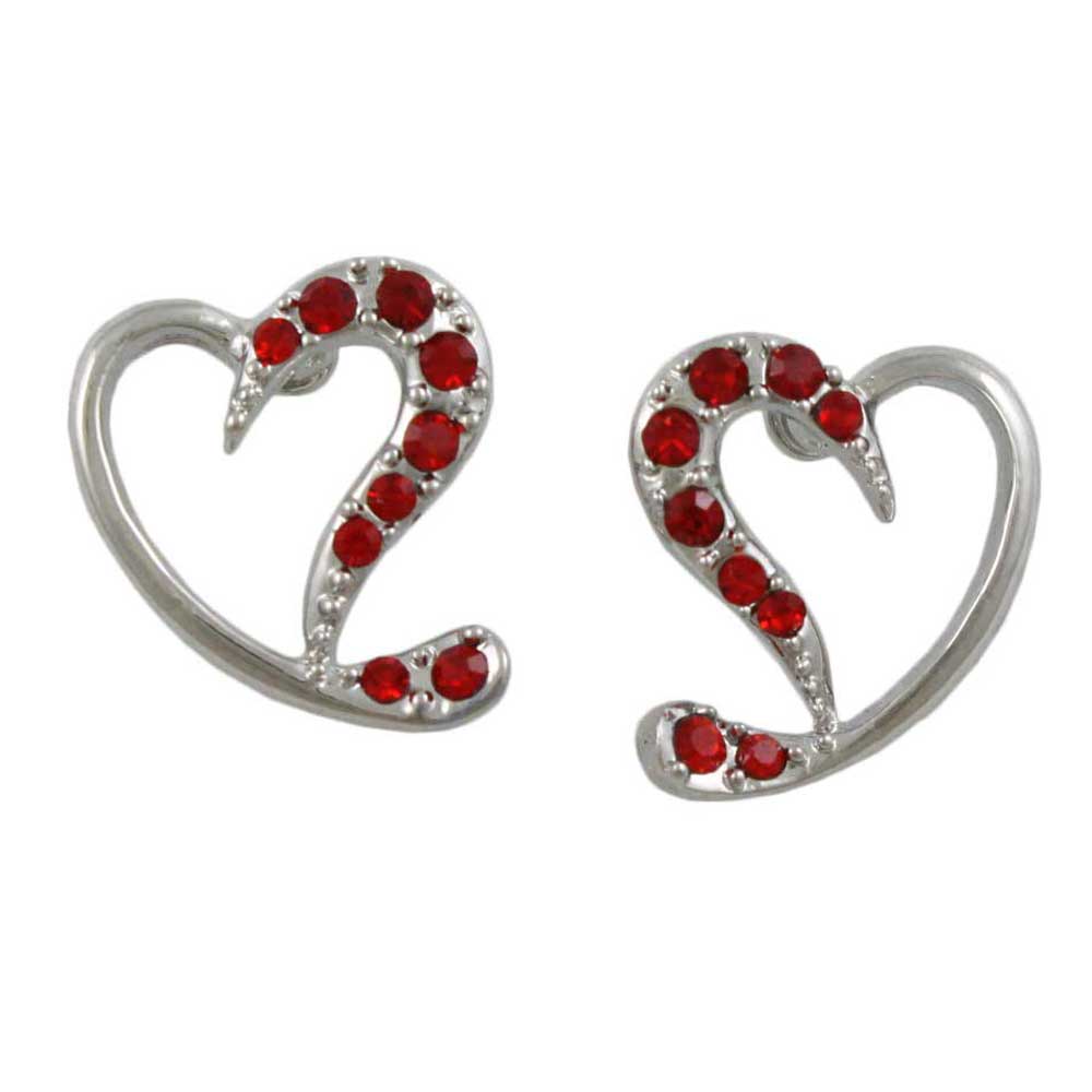 Lilylin Designs Silver with Red Crystals Stylized Heart Stud Earring