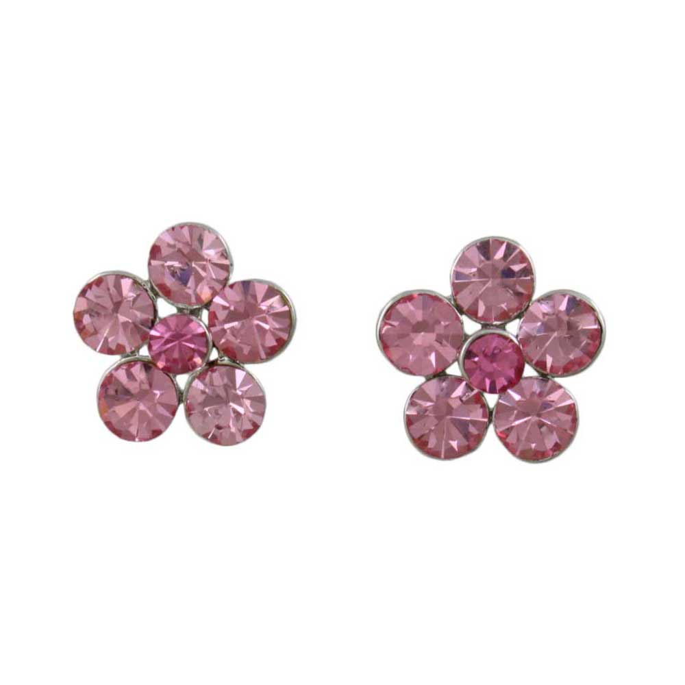 Pink Crystal Daisy with Dark Pink Center Stud Earring - PRF324SE - Lilylin Designs