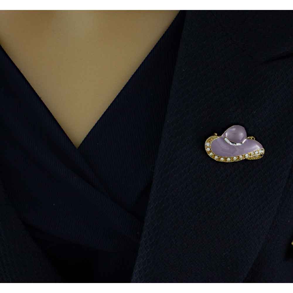 Purple Enamel and Crystal Lady's Hat Brooch Pin - PRF326P - Lilylin Designs
