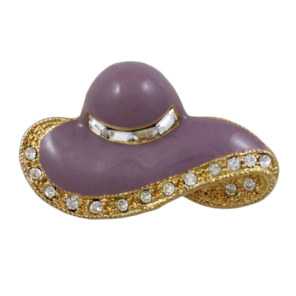 Purple Enamel and Crystal Lady's Hat Brooch Pin - PRF326P - Lilylin Designs