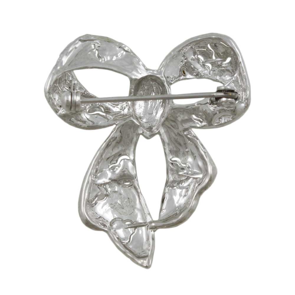 Textured Bow with Clear Crystals Brooch Pin - PRF331 - Lilylin Designs