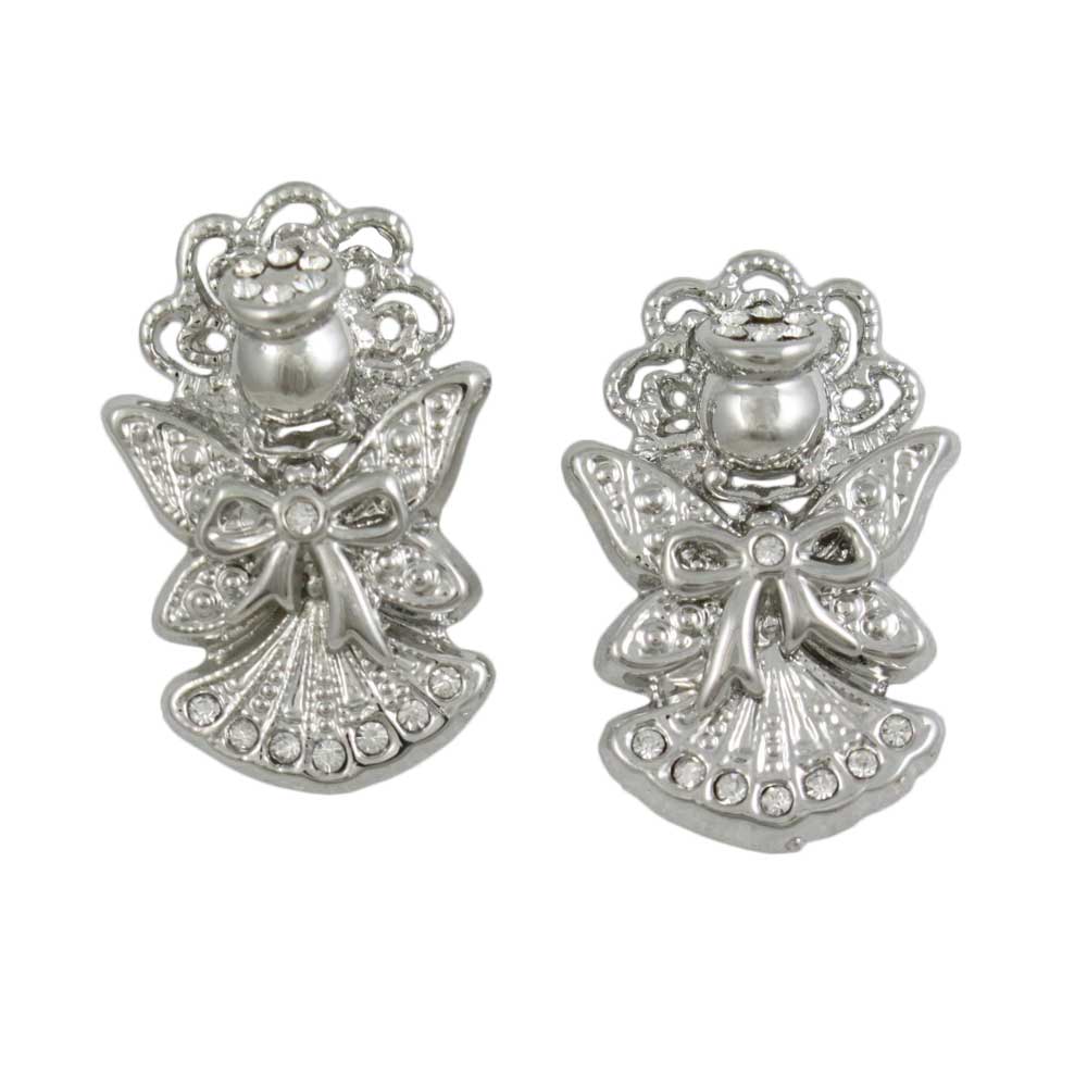 Crystal Angel with Bow and Large Wings Pierced Earring - PRF343E - Lilylin Designs