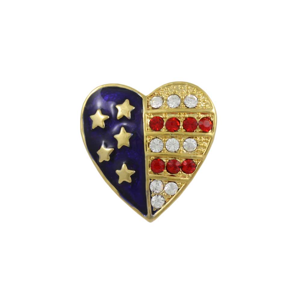 Small Gold Patriotic Crystal Heart Brooch Pin - PRF353 - Lilylin Designs