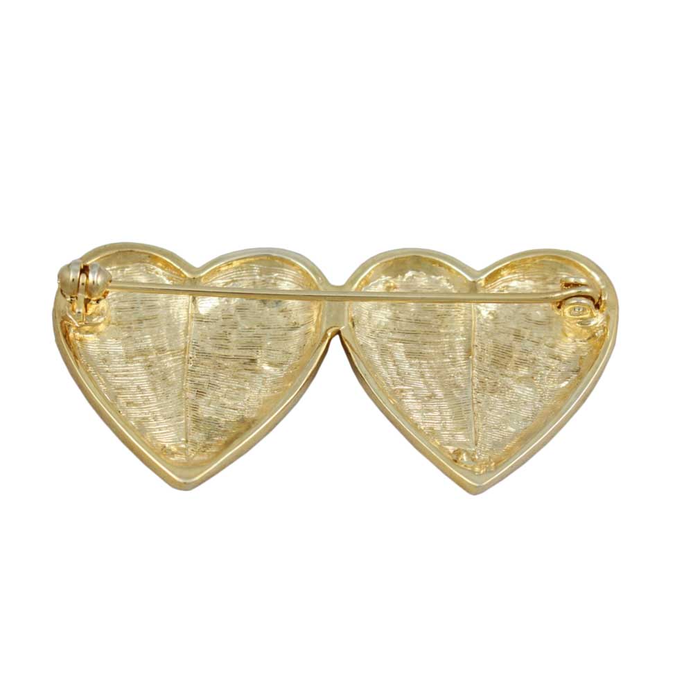 Gold Double Patriotic Hearts Brooch Pin - PRF354 - Lilylin Designs