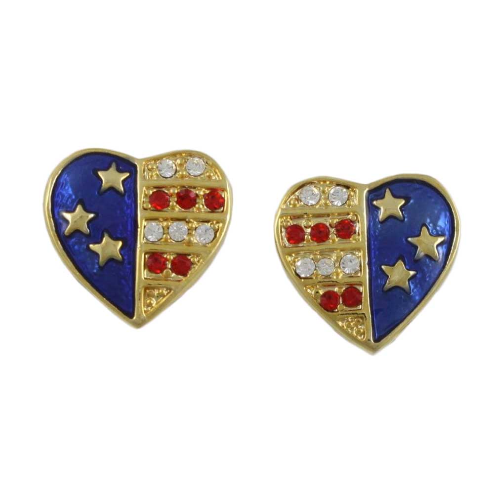Gold Patriotic Red White Blue Heart Clip Earring - PRF354EC - Lilylin Designs