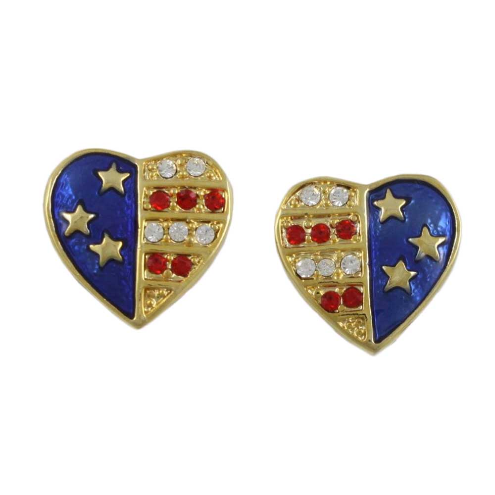 Lilylin Designs Gold Patriotic Red White Blue Heart Clip Earring 