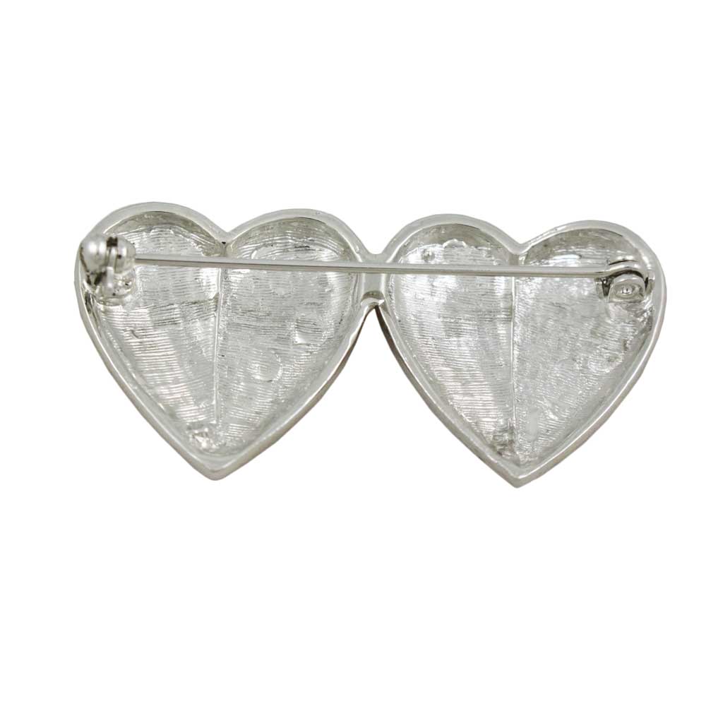 Silver Double Red White Blue Patriotic Hearts Brooch Pin - PRF354S - Lilylin Designs