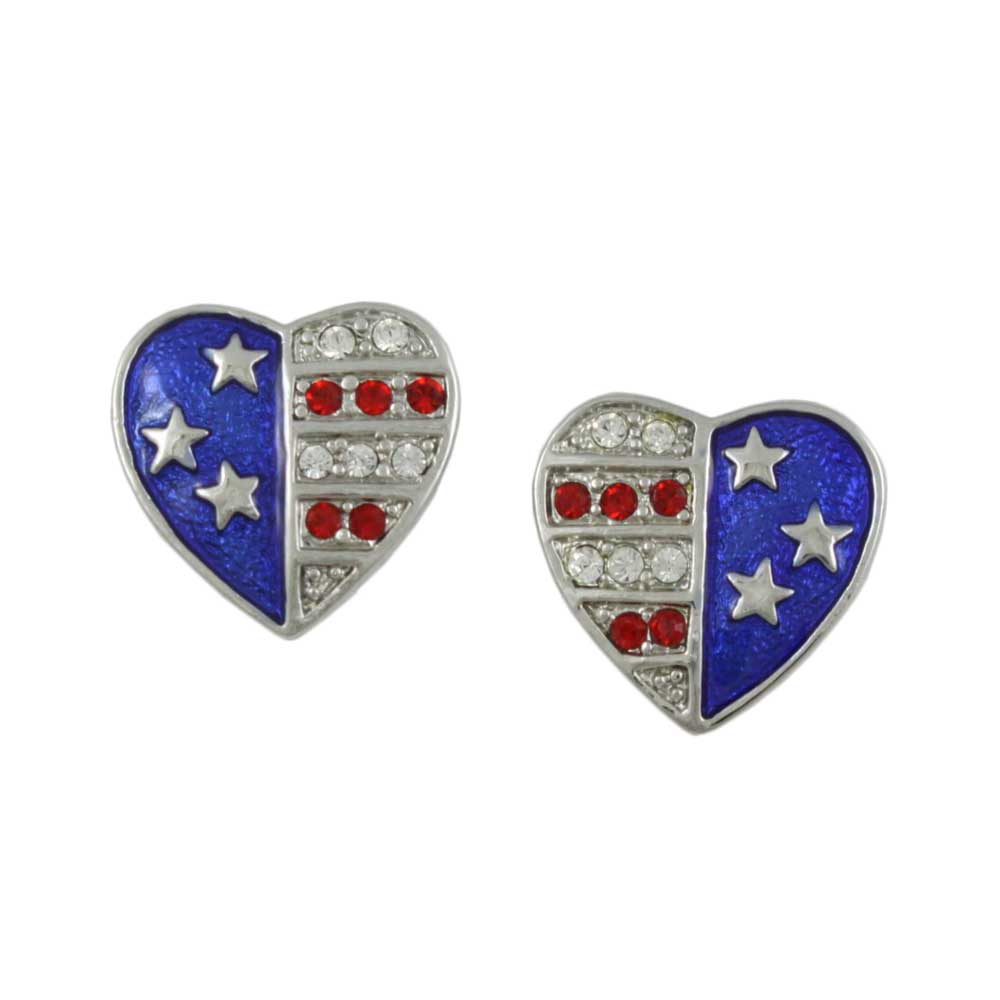 Silver Patriotic Red White Blue Heart Pierced Earring - PRF354SE - Lilylin Designs