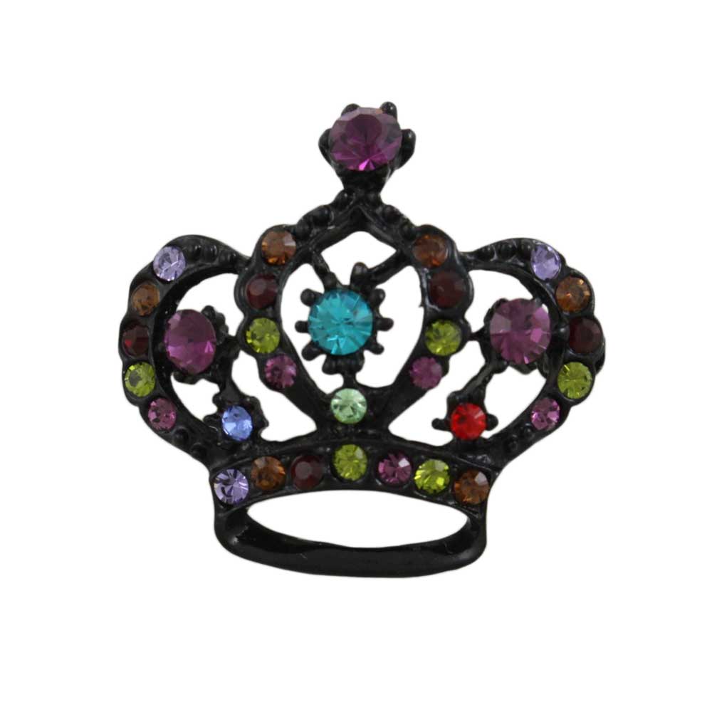 Black Crown with Bejeweled Crystals Brooch Pin - PRF362 - Lilylin Designs