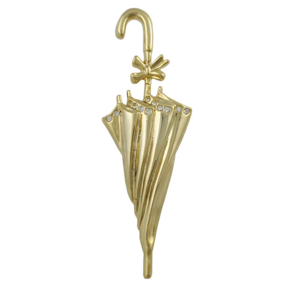 Umbrella with Bow and Crystal Trim Brooch Pin - PRF380 - Lilylin Designs