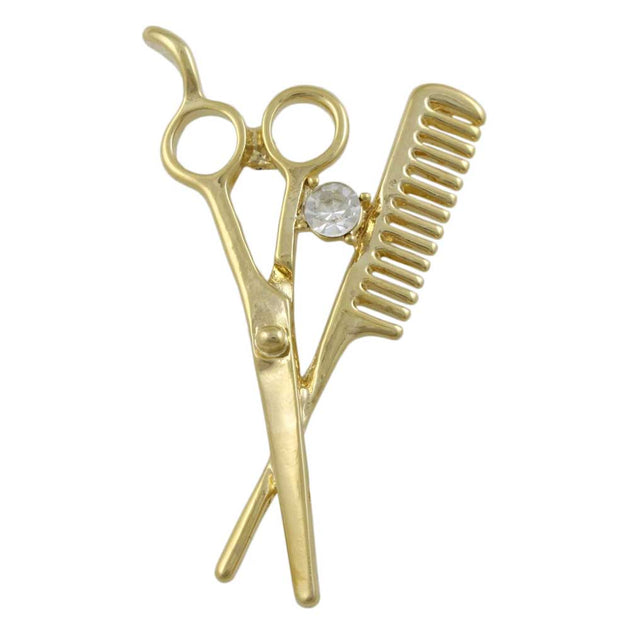 Scissors and Comb Brooch Pin with Clear Crystal - PRF404 - Lilylin Designs