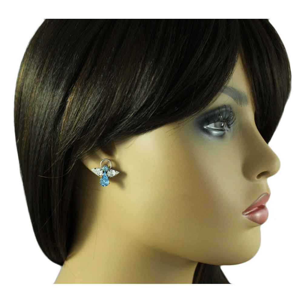 Blue Crystal Angel with Clear Wings Pierced Earring - PRF432E - Lilylin Designs