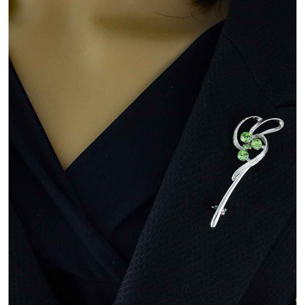 Silver - tone Abstract Staff with Light Green Crystals Brooch Pin - PRF501A - Lilylin Designs
