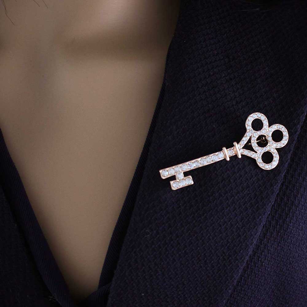 Crystal Rose Gold Key Brooch Pin - PRF503 - Lilylin Designs