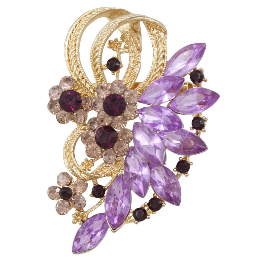 Lilylin Designs Purple Crystal Flower and Marquis Stone Brooch Pin
