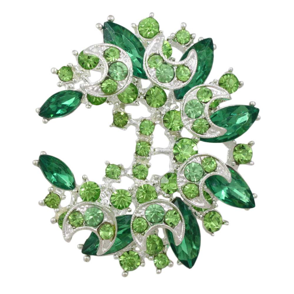 Lilylin Designs Light and Dark Green Crystal Crescent Shape Brooch Pin