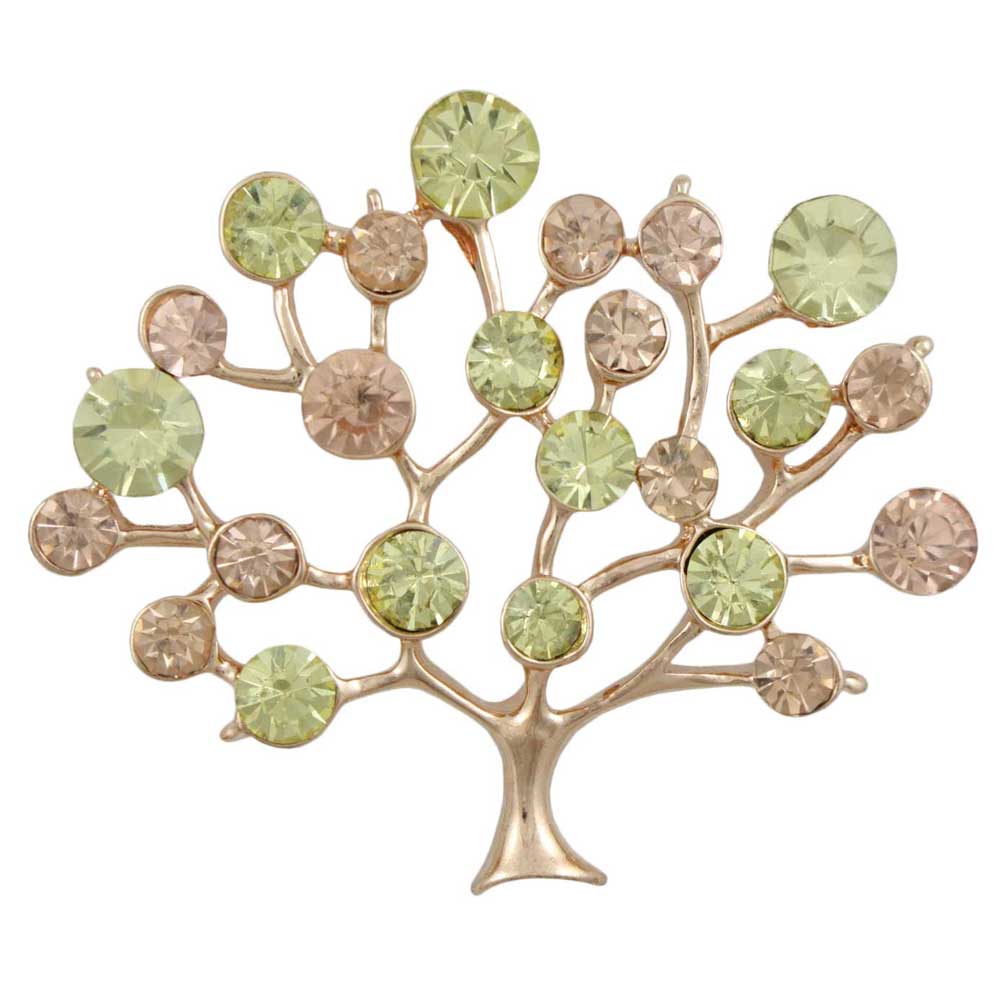 Green and Brown Crystal Tree of Life Brooch Pin - PRF517 - Lilylin Designs