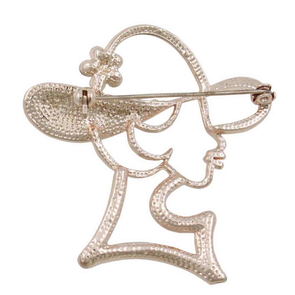 Lady with Crystal Hat Brooch Pin in Rose Gold - PRF519 - Lilylin Designs