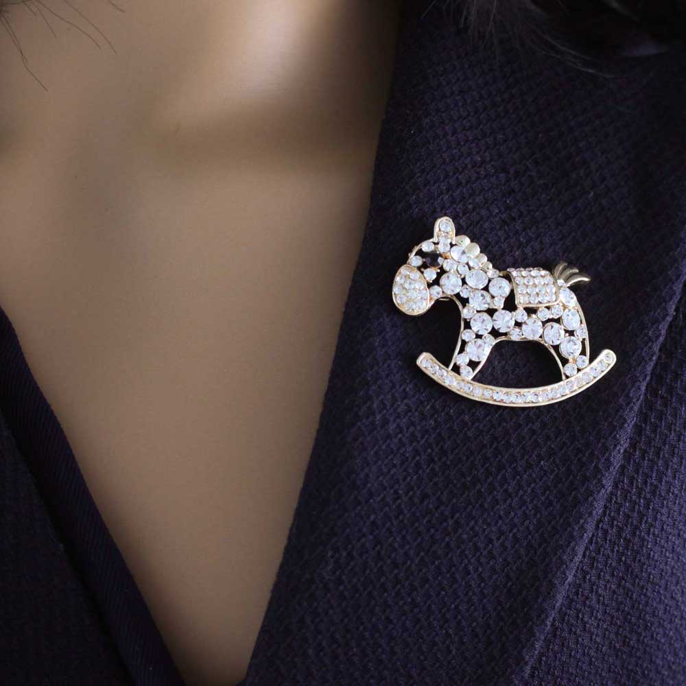 Crystal Rocking Horse Brooch Pin - PRF522 - Lilylin Designs