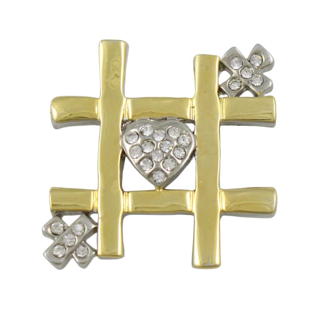Lilylin Designs Gold and Silver Tic Tac Toe Heart and Xs Brooch Pin