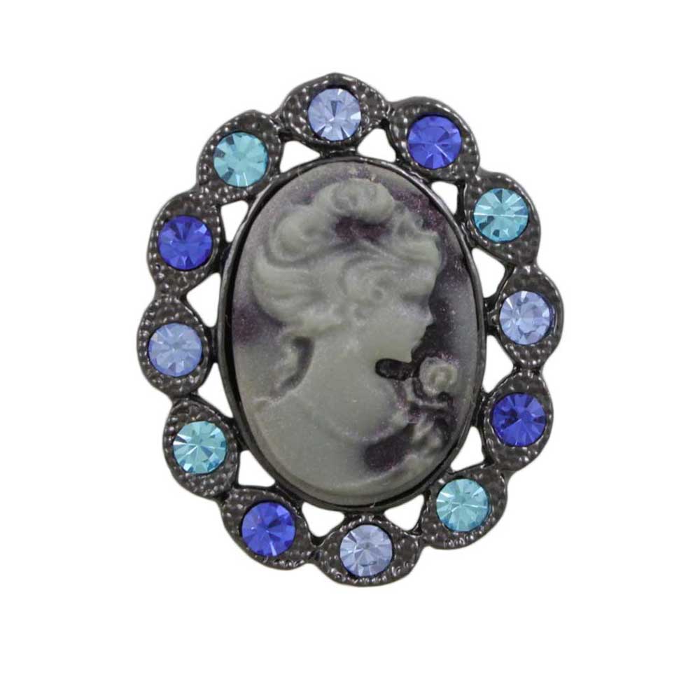 Lilylin Designs Cameo Brooch Pin with Assorted Blue Crystals