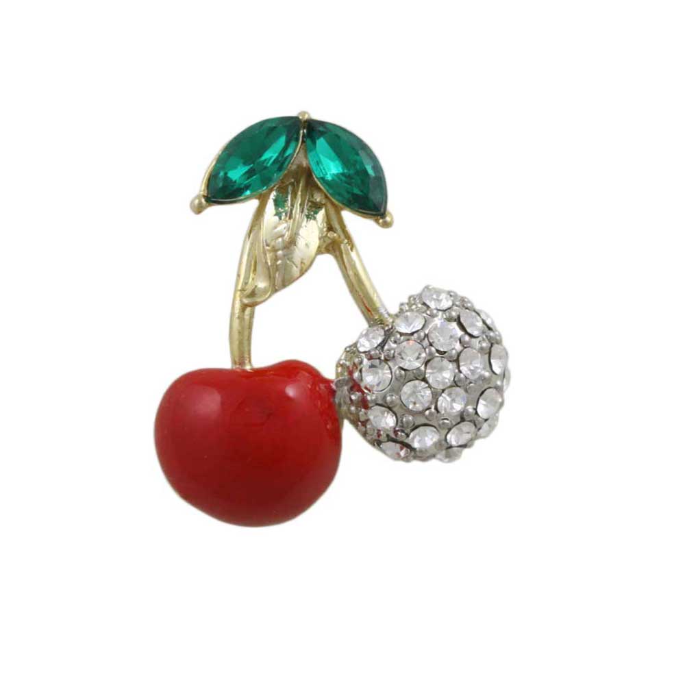 Red Enamel and Crystals Cherries Brooch Pin - PRF609C - Lilylin Designs