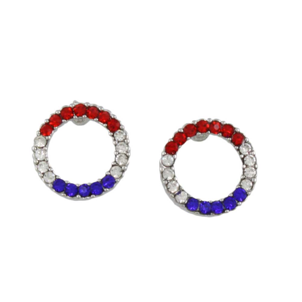 Red White Blue Crystal Infinity Circle Pierced Earring - PRF727PE - Lilylin Designs