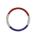 Red White Blue Crystal Infinity Circle Patriotic Brooch Pin on a white background | Lilylin Designs