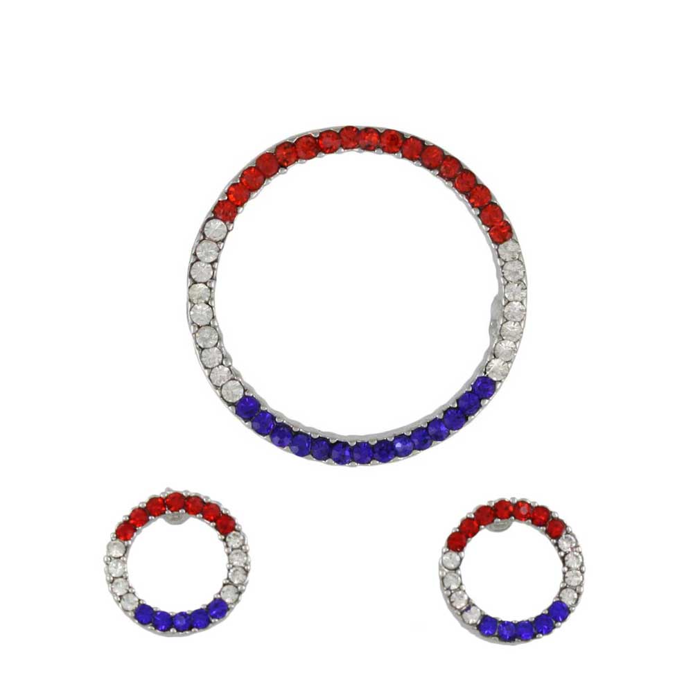 Patriotic Infinity Circle Brooch Pin and Earring Boxed Set - PRF727PBS - Lilylin Designs