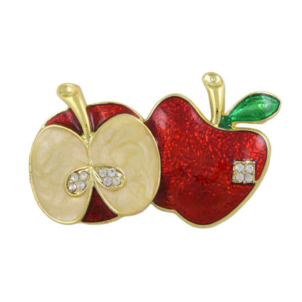 Red and Cream Enamel Split Apple Brooch Pin - PRF810 - Lilylin Designs