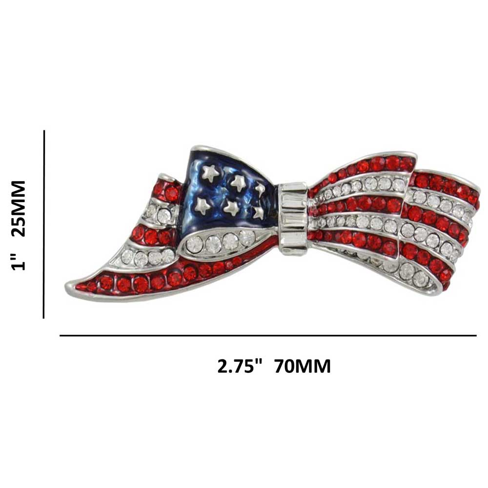 Silver Red White Blue Patriotic Bow Brooch Pin - PRF846S - Lilylin Designs
