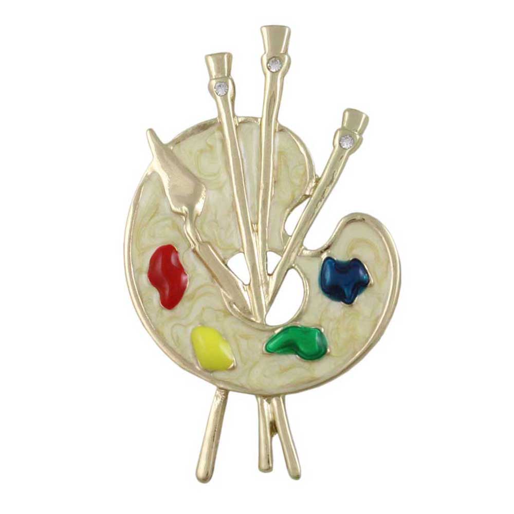 Lilylin Designs Artist Paint Palette Brooch Pin in Cream Enamel