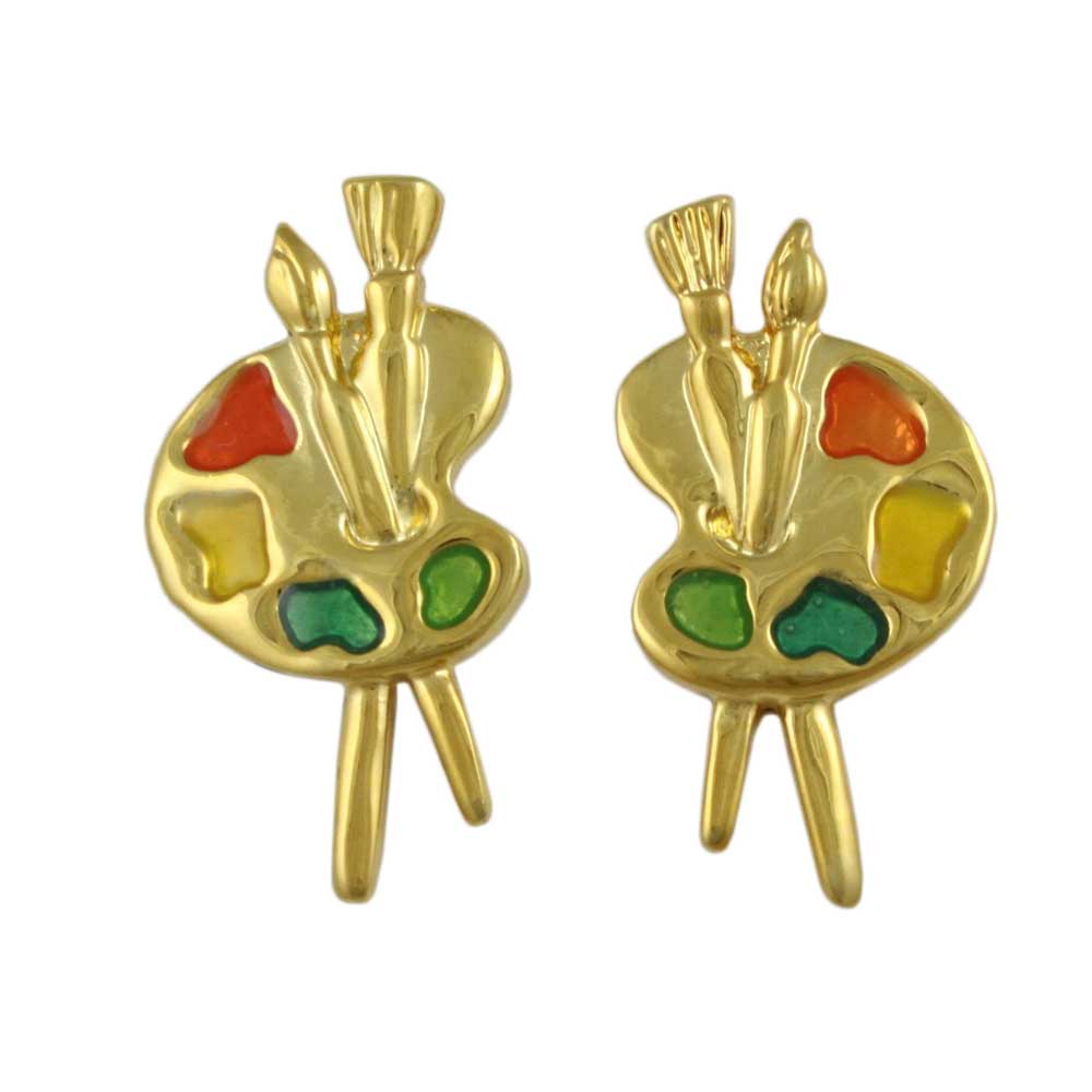 Gold Artist Palette with Colorful Paint Blobs Clip Earring - PRF908E - Lilylin Designs