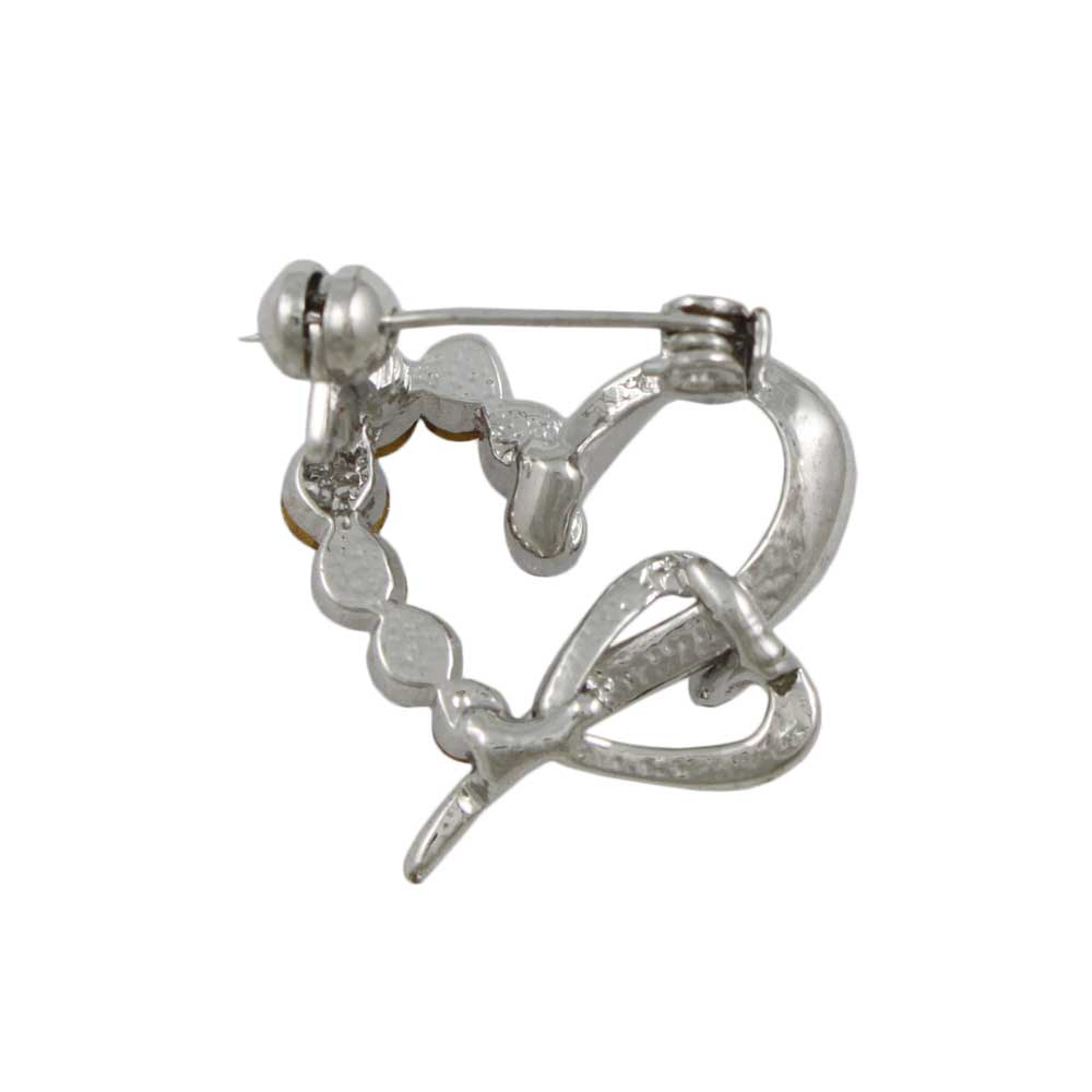 Silver Heart with Dark Red Crystals Brooch Pin - PRH108 - Lilylin Designs