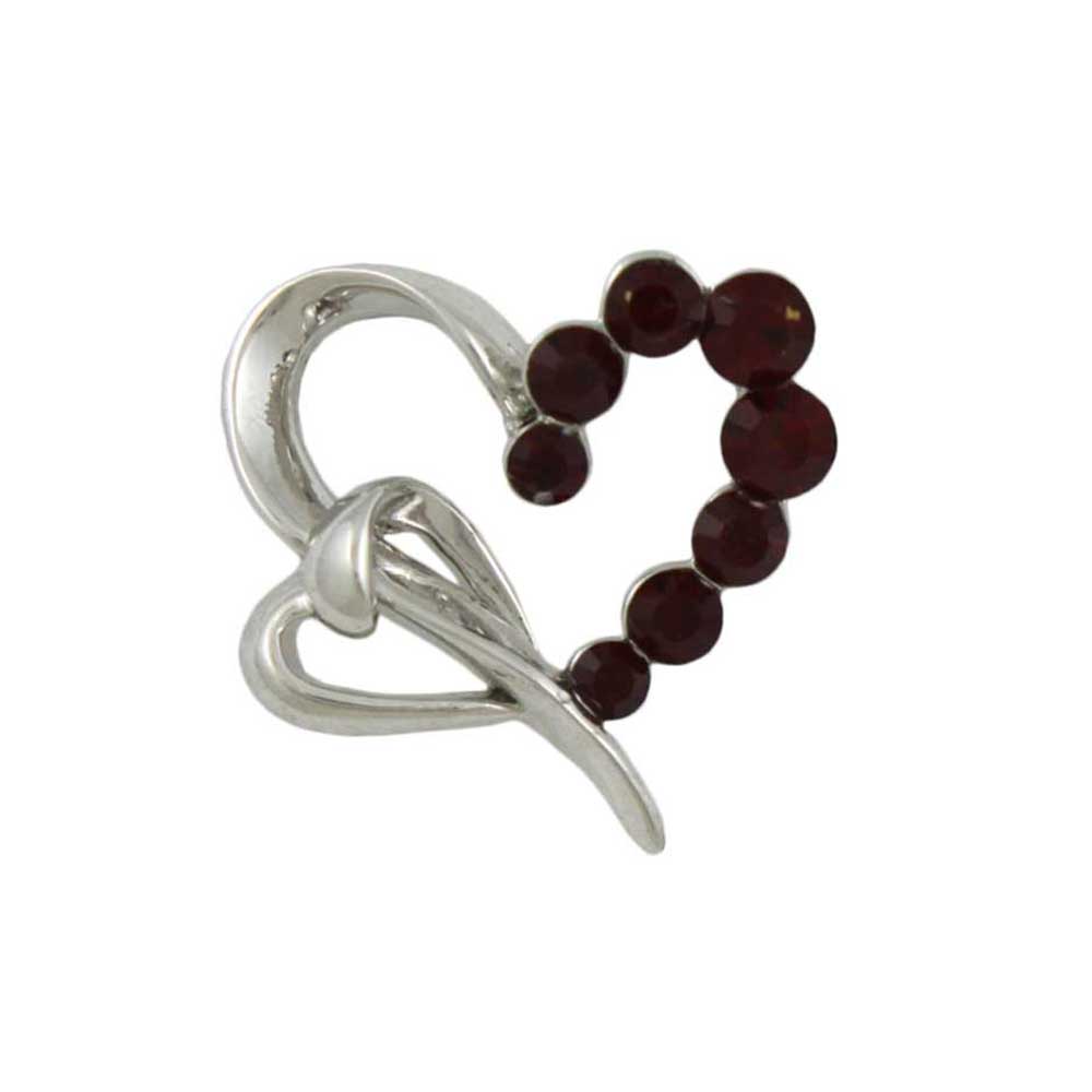 Silver Heart with Dark Red Crystals Brooch Pin - PRH108 - Lilylin Designs