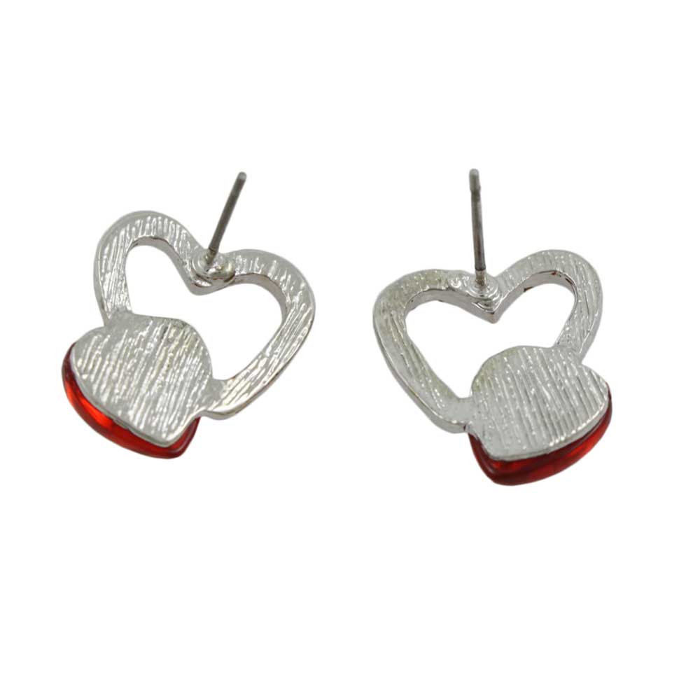 Red Crystal and Acrylic Heart Pierced Earring - PRH135E - Lilylin Designs