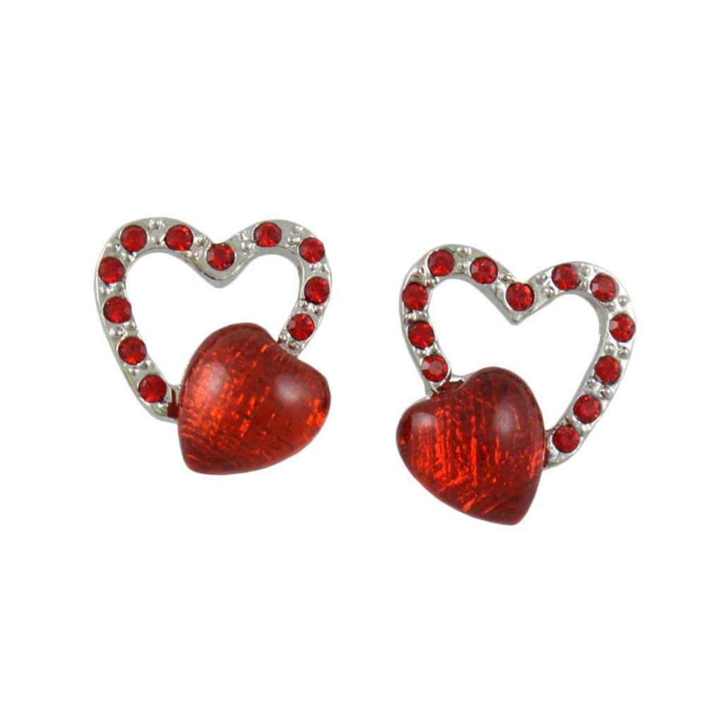 Red Crystal and Acrylic Heart Pierced Earring - PRH135E - Lilylin Designs