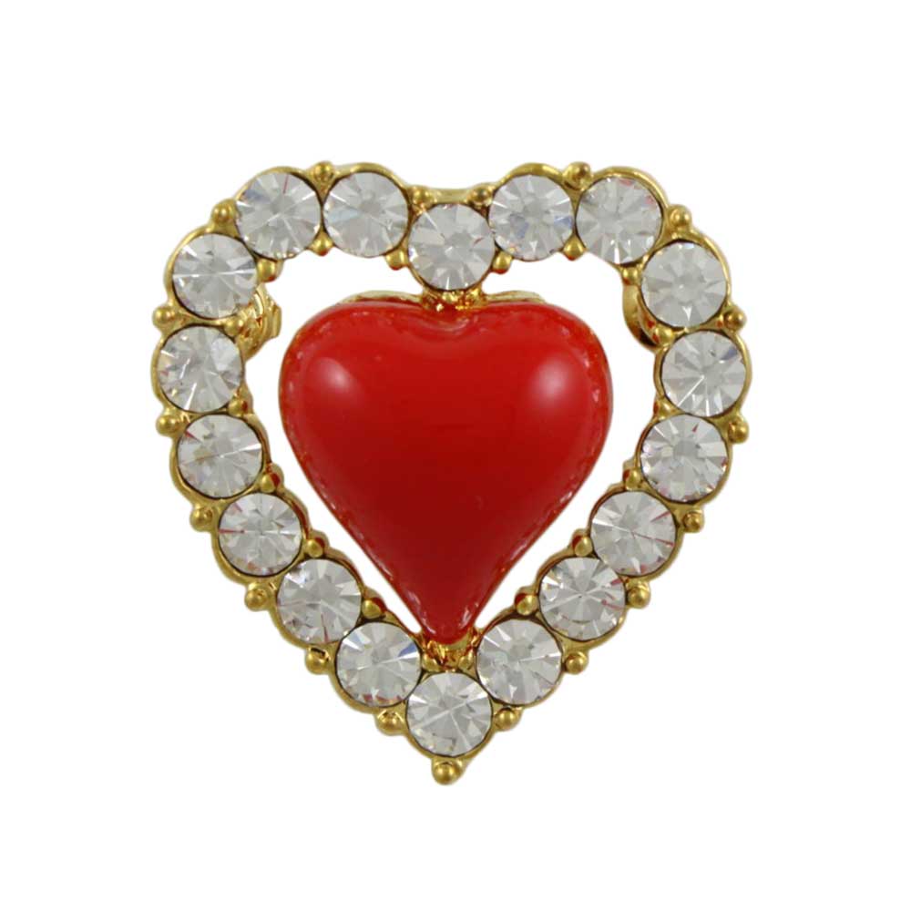 Lilylin Designs Red Pulsing Heart Surrounded by Crystals Heart Brooch Pin