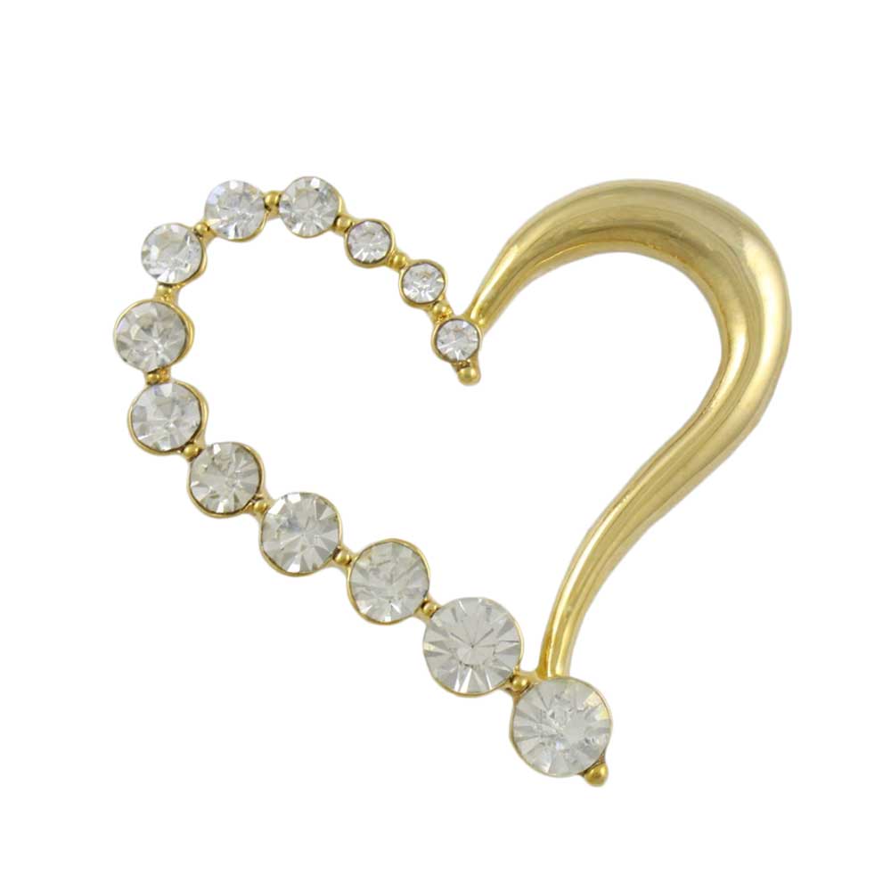 Half Gold Half Crystal Open Heart Brooch Pin - PRH401 - Lilylin Designs