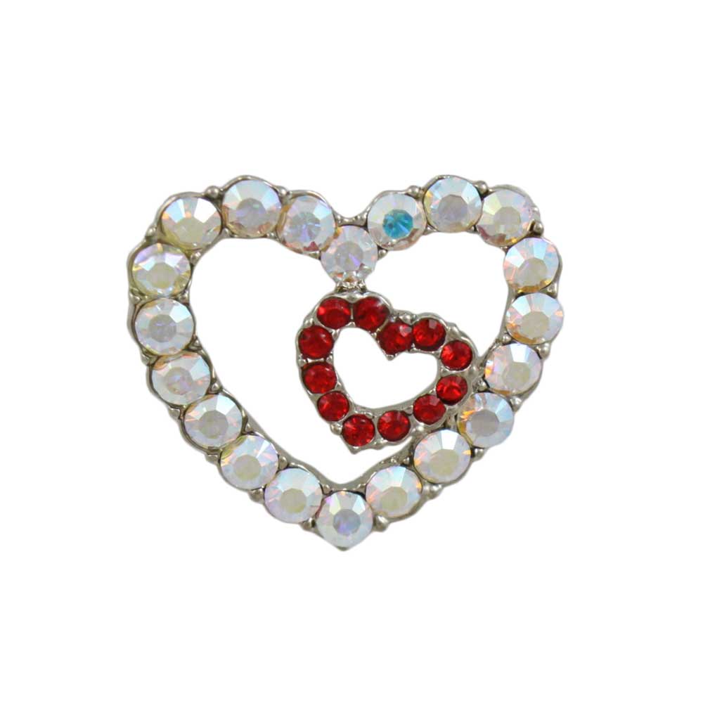 Lilylin Designs Crystal AB Heart with Red Heart Brooch Pin