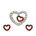 Crystal AB Heart Brooch Pin with Red Heart Stud Earring Set - PRH833PE - Lilylin Designs
